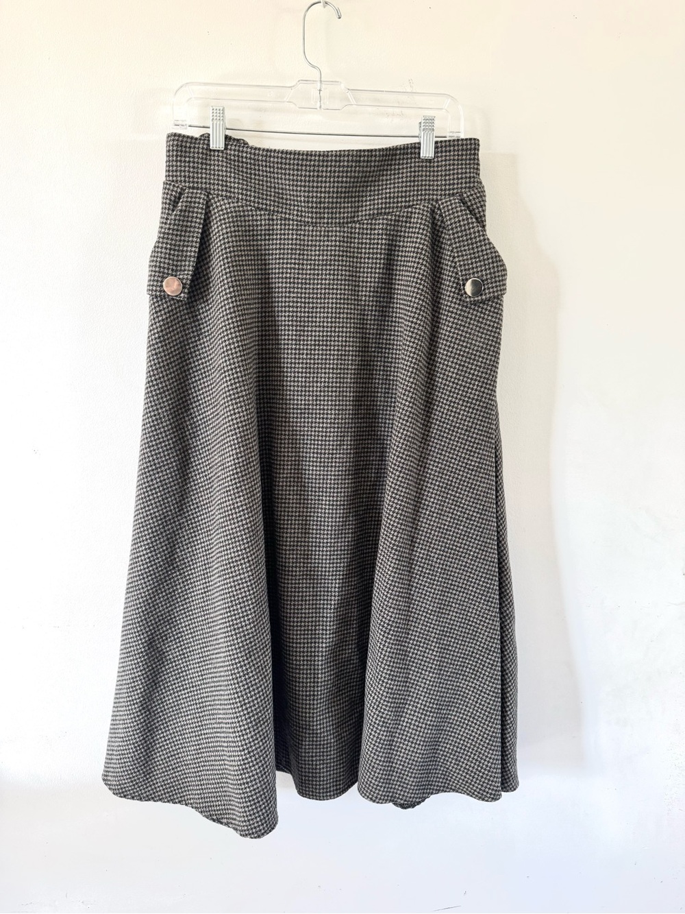 Houndstooth Wool Blend A Line Skirt Womens Brown Black Lined Academia Preppy